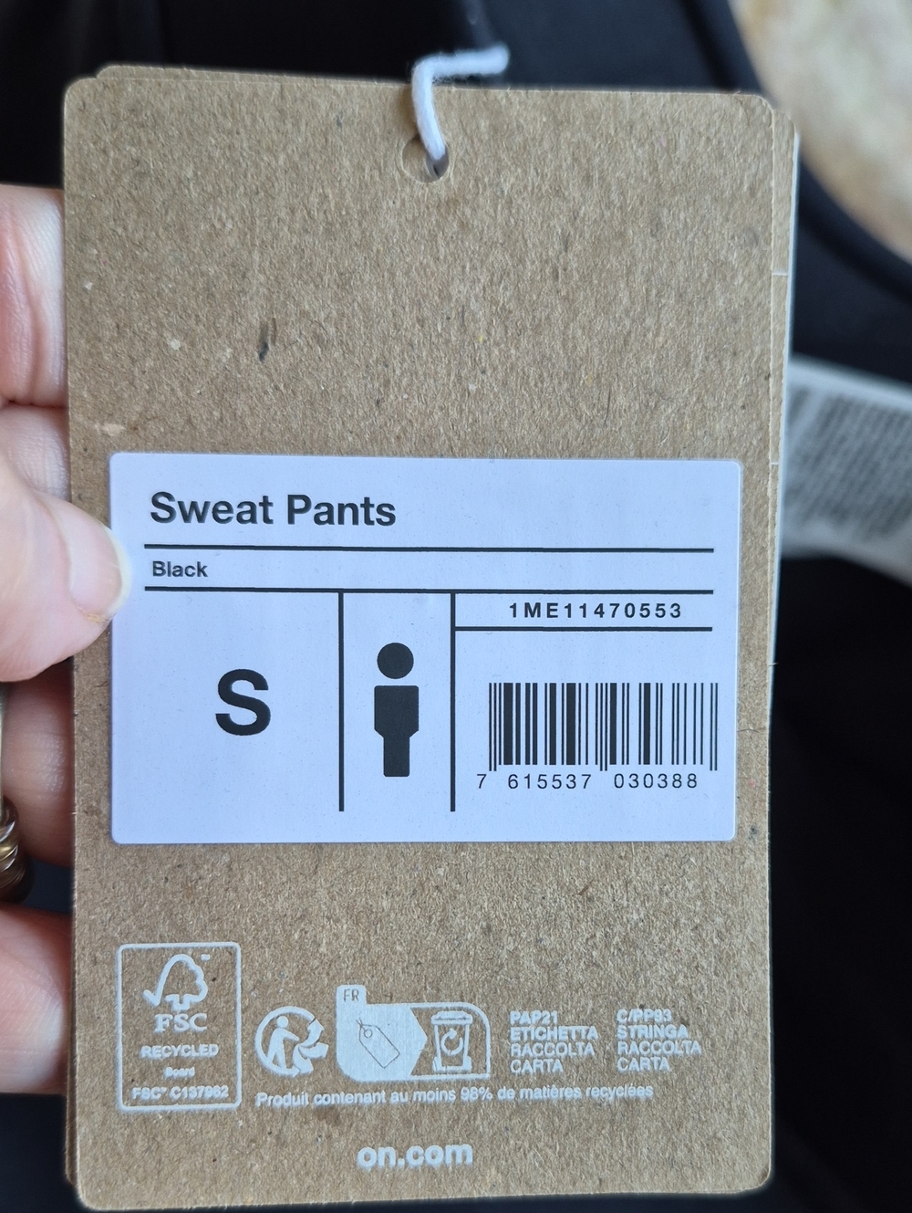 NWT On Running Sweat Pants Black Jogger Sweatpants Mens Size Small Very Soft - Picture 5 of 12